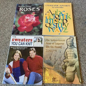 Vintage Books 4 Pieces Bundle How To Grow Roses Sweater You Can Knit & 2 More